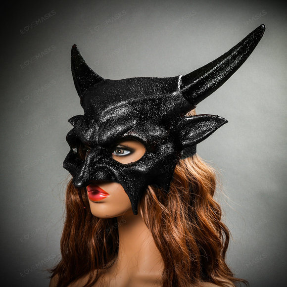 Demon Sharp Horn Devil Masquerade Mask - Popcorn Black - Picture 7 of 8